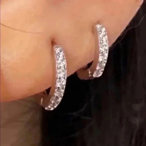Modest Lu Jewelry - COPY - COPY - Silver Paved Crystal Huggie Hoop Earring